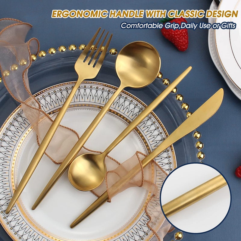 BEGEEL Matte Gold Silverware Set,BEGEEL 20-Piece Stainless Steel Flatware Set for 4, Satin Finish Tableware Cutlery Set,Premium Utensil Set,Utensil Sets for Kitchen Home and Restaurant,Dishwasher Safe - Image 4